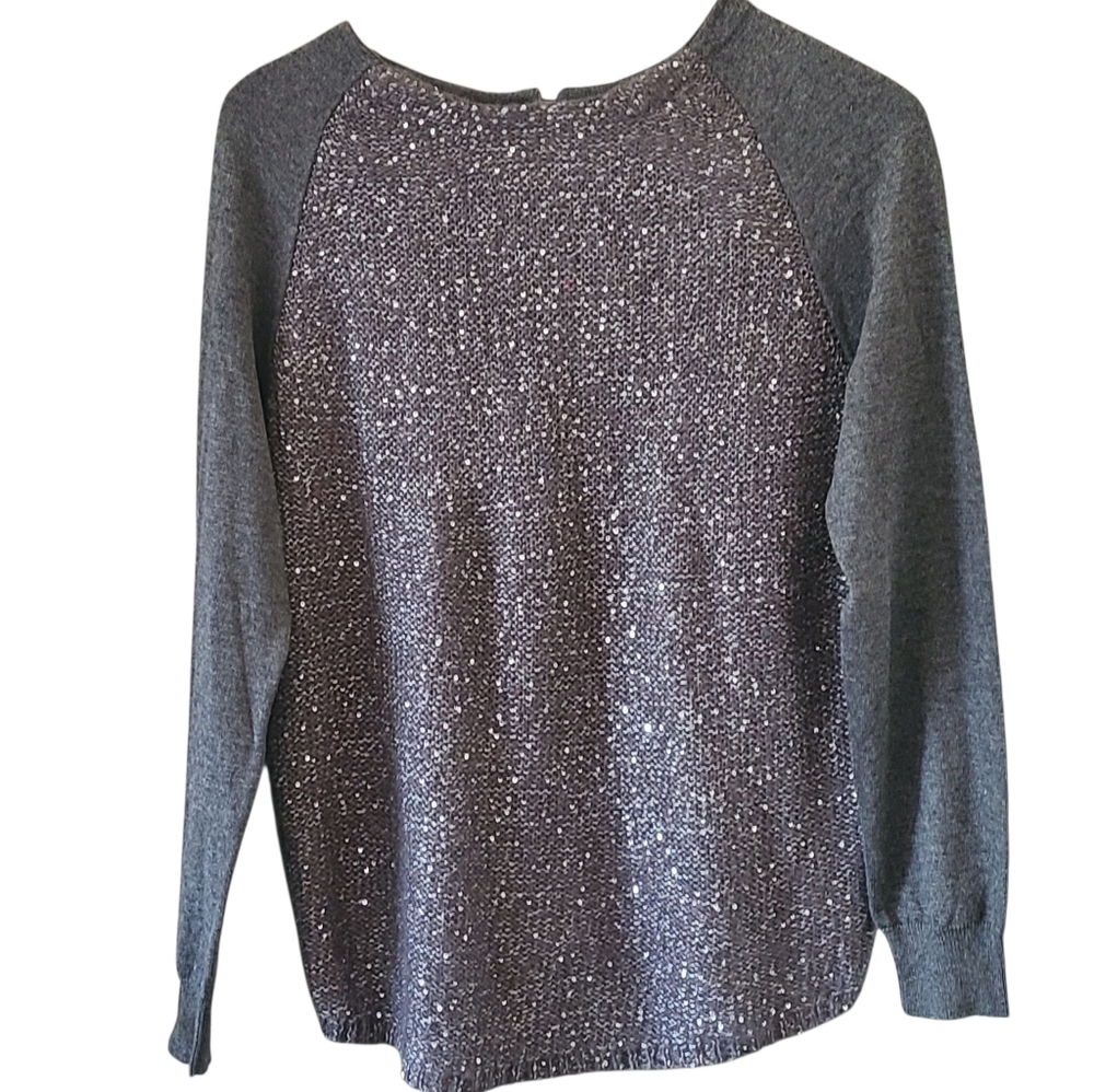 LOFT Charcoal Knit Sequined Sweater